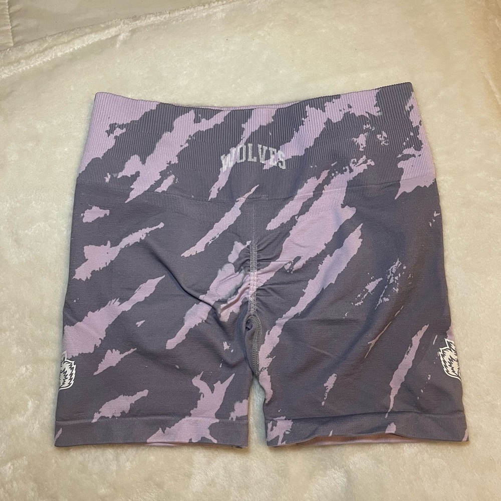 Gray and Purple Wolves Print Shorts